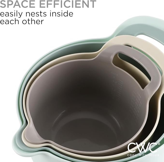 COOK WITH COLOR Nesting Plastic Mixing Bowl Set with Pour Spouts and Handles - Image 6