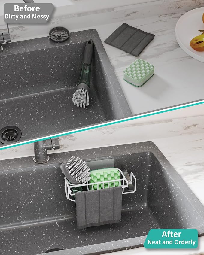 HapiRm Sponge Holder for Kitchen Sink, No Drill Kitchen Sink Caddy Organizer - Image 6