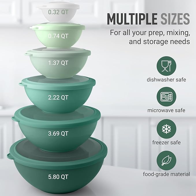 Zulay Kitchen 12 Piece Plastic Mixing Bowls - Image 2
