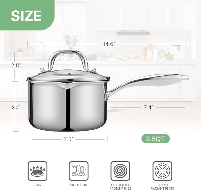 2.5 Quart Stainless Steel Pot Saucepan - Image 6