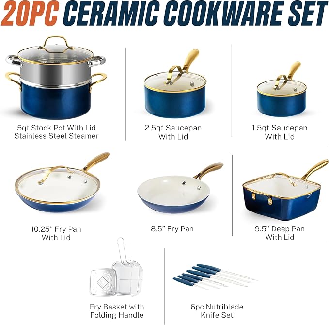 Gotham Steel 20pcs Pots and Pans Set Non Stick Ceramic Cookware Set - Image 2