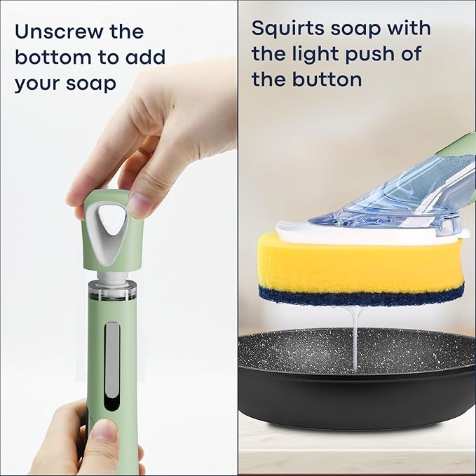 Dish Brush with Soap Dispenser Storage Set with 2 PCS Sponge Refills & Holder - Image 5