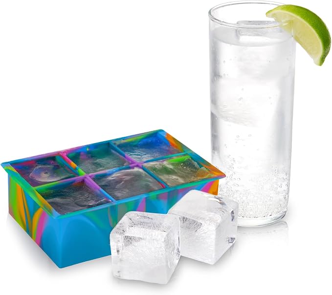 Host Ice Cube Tray with Lid, Makes 6 Large 2" Cubes, Durable Silicone Trays - Image 8