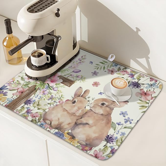 Easter Bunny Dish Drying Mat 16 x 18 Inch Rabbit Dish Drainer Rack Mat Colorful - Image 7