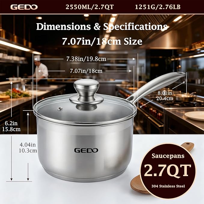 GEDO Food-Grade 316L Stainless Steel Sauce Pan - Image 3