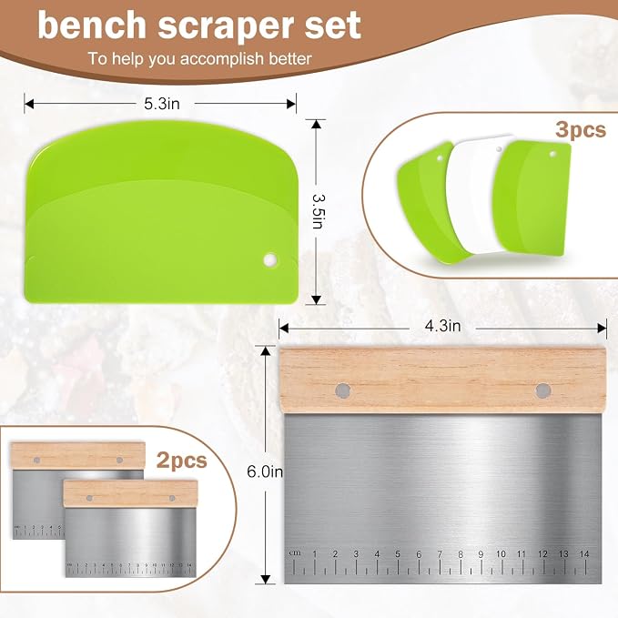 5 Pcs Bench Scraper, Bench Scraper Kitchen 2 Pcs Stainless Steel Dough Scraper - Image 2