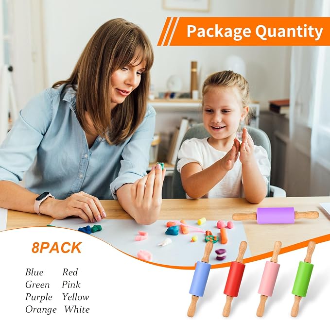 Mini Silicone Rolling Pin for Kids, Non-stick Surface Wood Handle, 9 Inch 8 Pack - Image 6