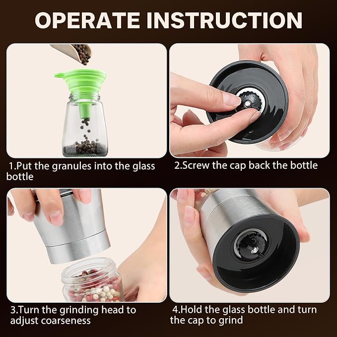 Premium Stainless Steel Salt and Pepper Grinder Set of 4 - Image 3