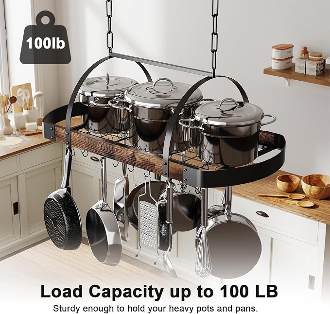 Hanging Pot Rack, 32-Inch Ceiling Pot Rack - Image 6