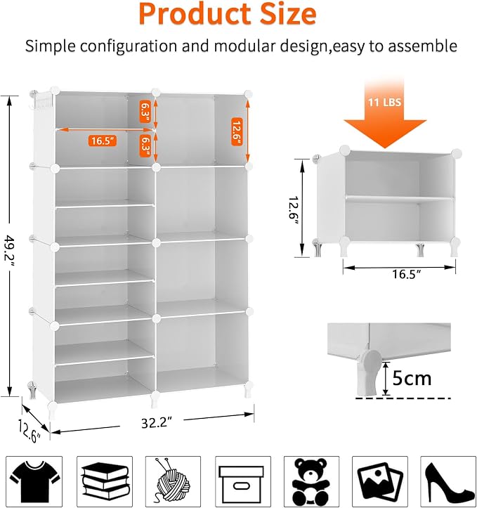 AWTATOS Closet Organizer 8 Cube Storage Shelves Closet Clothes Organizers and - Image 3
