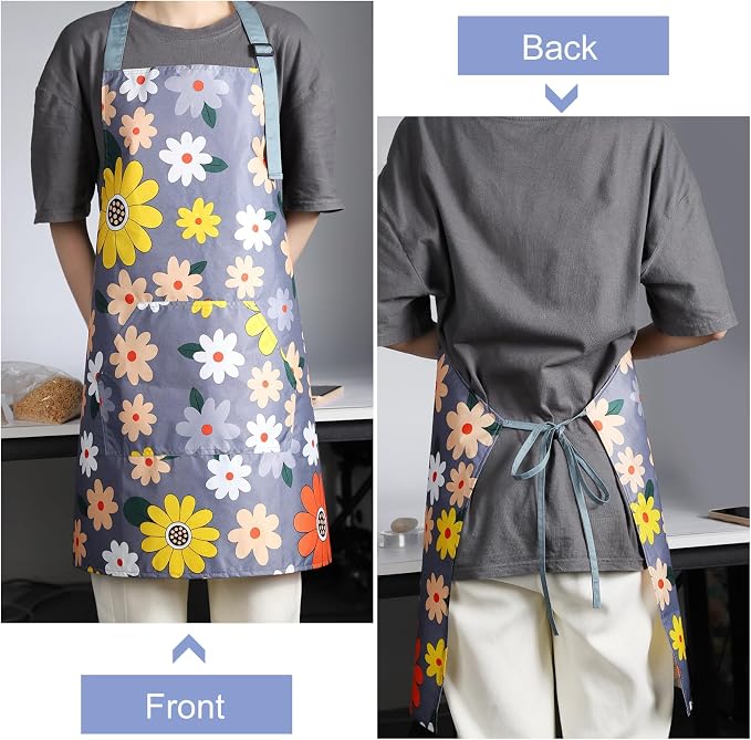 Apron for Women with Pockets, Adjustable Waterproof Floral Chef Aprons for - Image 5