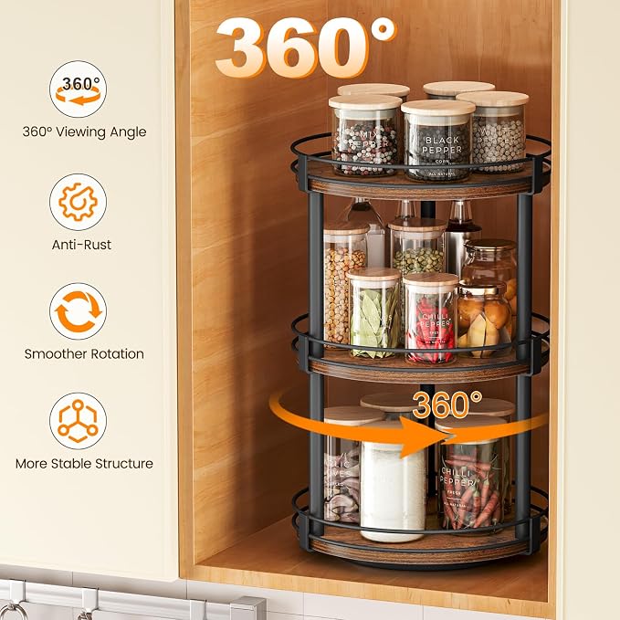 Snughome Lazy Susan Organizer, 3 Tier Rotating Spice Rack, Turntable Lazy Susan - Image 5