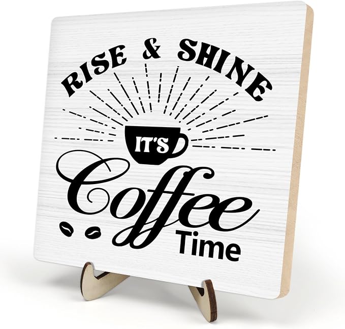 Vintage Coffee Bar Wooden Plaque Desk Sign, Farmhouse Wood Plaque Tabletop Decor by DMADNF