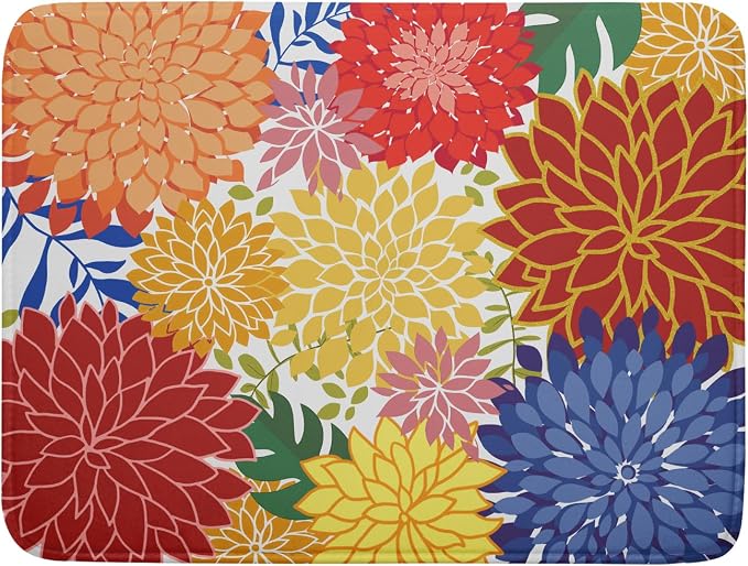 Modern Floral Dish Drying Mat Large Multicolored Tropical Drying Pad by Giwawa