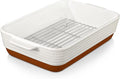 MALACASA Baking Dish with Rack, 4.8 Qt Ceramic Roasting Pan with Stainless by MALACASA