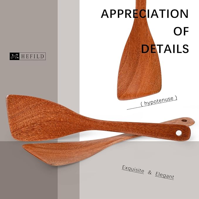 2PCS Wooden Spatulas for Cooking, 12.8inch Coated Sapele Wood Turners for Frying - Image 3