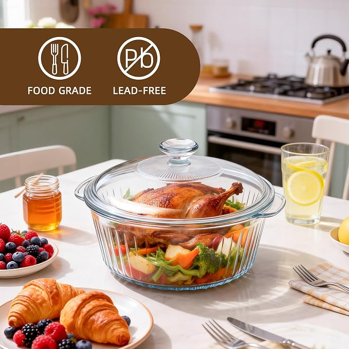 Luvan 2.4L/2.5Qt Round Glass Casserole Dish - Image 4