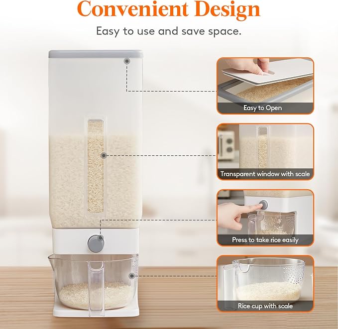 Lifewit Rice Dispenser 25 Lbs, Rice Storage Container Sealed Moisture Proof - Image 4
