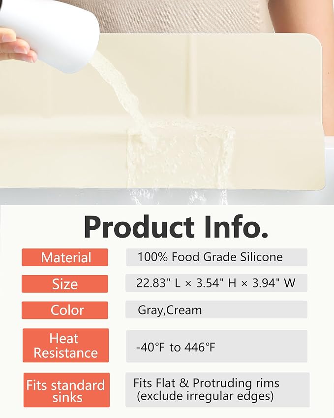 Kitchen Sink Splash Guard 23" 18" 30" Self-Draining Silicone Water Guard - Image 9