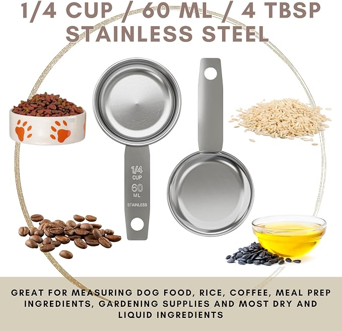 1/4 Cup Stainless Steel Measuring Cup | Sturdy Metal 60 ml | 60 cc | 2 oz | - Image 2