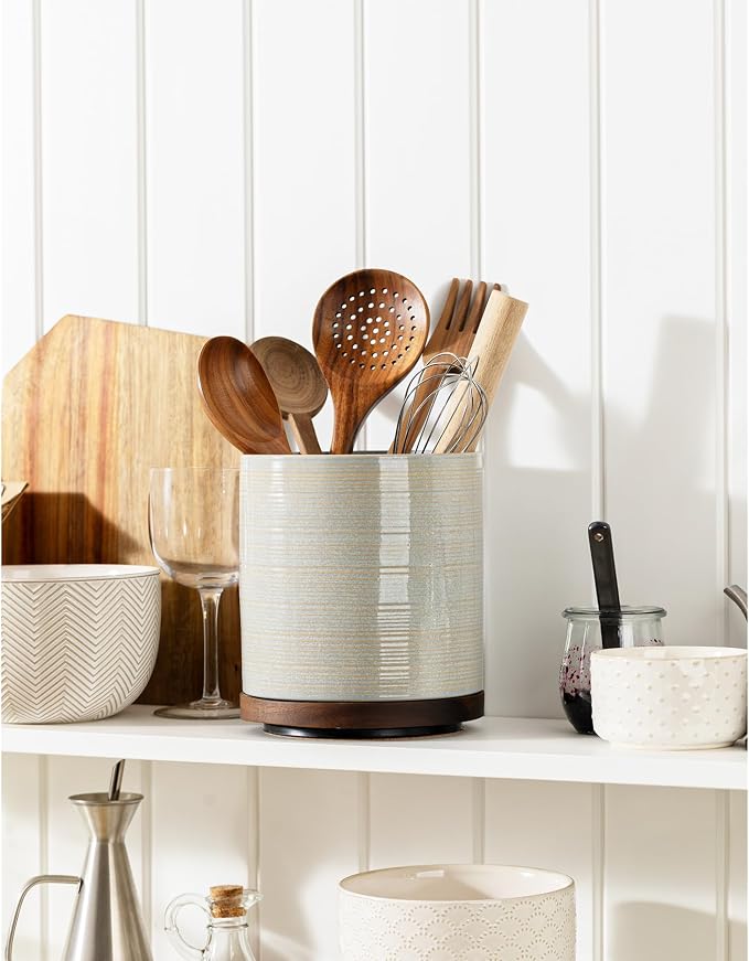 Utensil Holder, 360° Rotating Extra Large Ceramic Kitchen Utensil Holder - Image 3