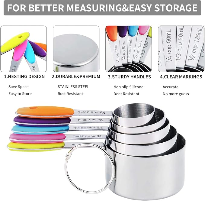 TILUCK measuring cups and magnetic measuring spoons set, stainless steel - Image 4