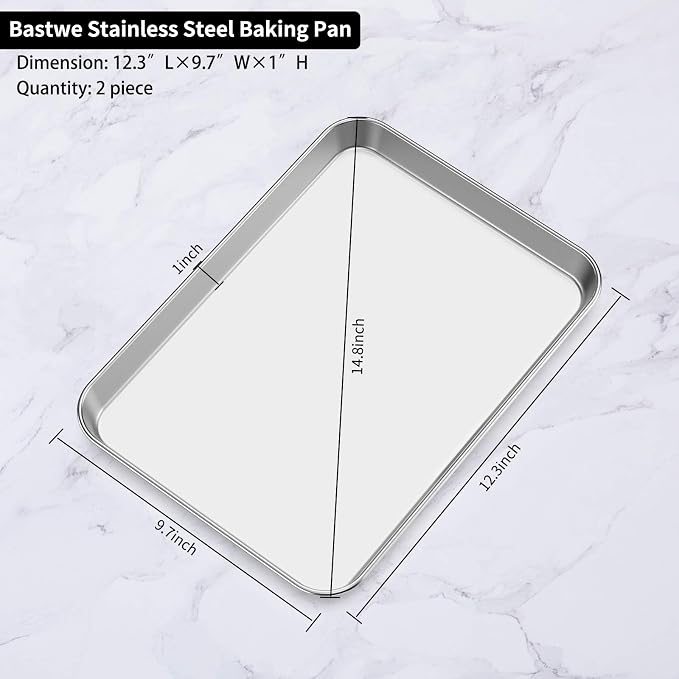 Baking Sheets 2 Pieces, Bastwe Cookie Sheets Set Stainless Steel Baking Pans - Image 3