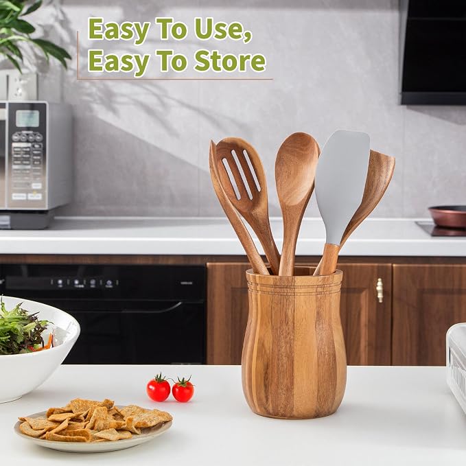 Wooden Spoons for Cooking, Acacia Wood Spoon Wooden Utensils Set, Non-Stick - Image 8