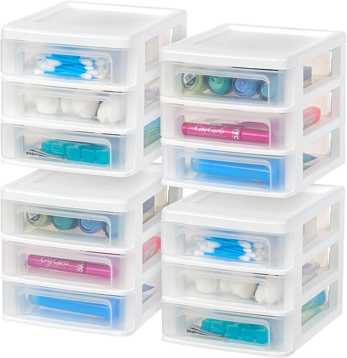 IRIS USA Small 3-Drawer Desktop Organizer, 4 Pack, by IRISUSA
