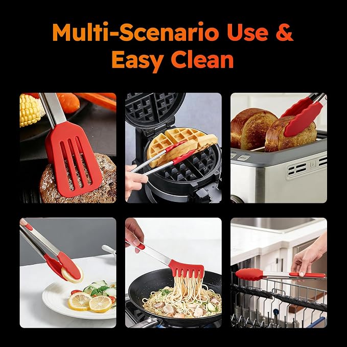 HST Tongs for Cooking with Silicone Tips, Non Stick Kitchen Tongs with Silicone - Image 7
