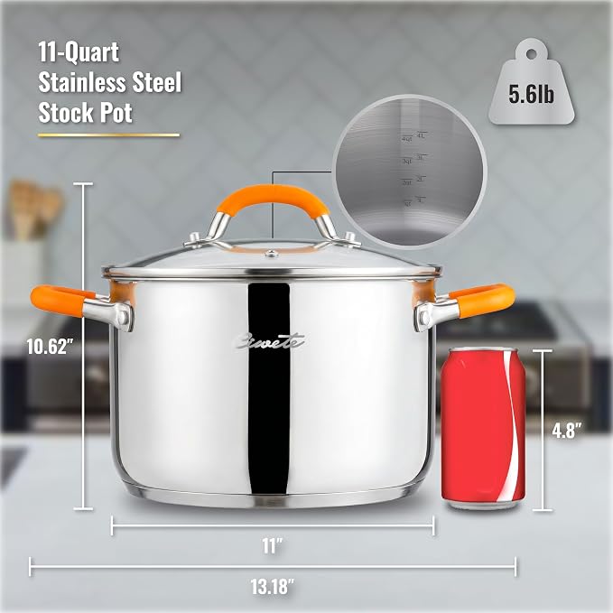 Ciwete Stainless Steel Stock Pot, 11 Quart Soup Pot - Image 6