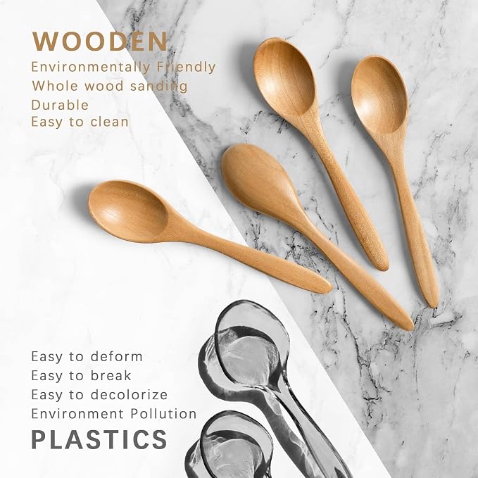 4 PCS Small Wooden Spoons, 5.8 Inch Honey Spoons - Image 3