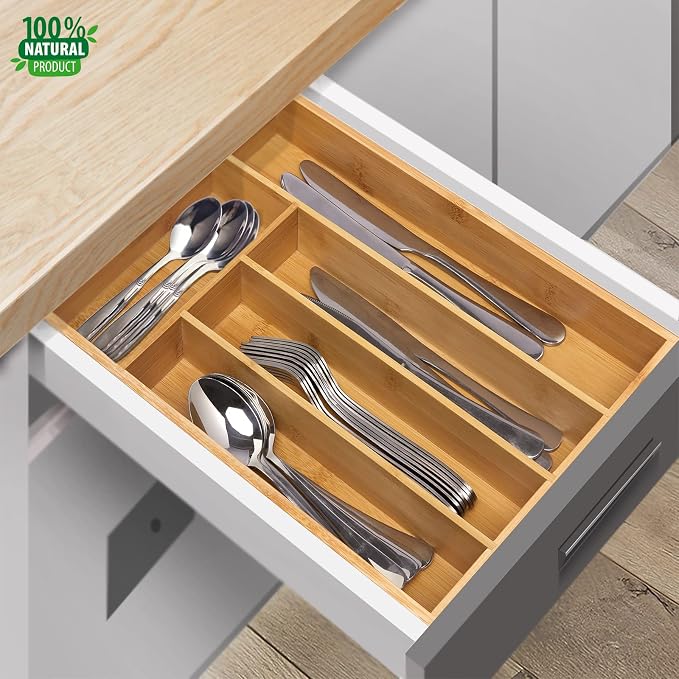 guiogc Kitchen Bamboo Silverware Drawer Organizer，Silverware Organizer and - Image 7