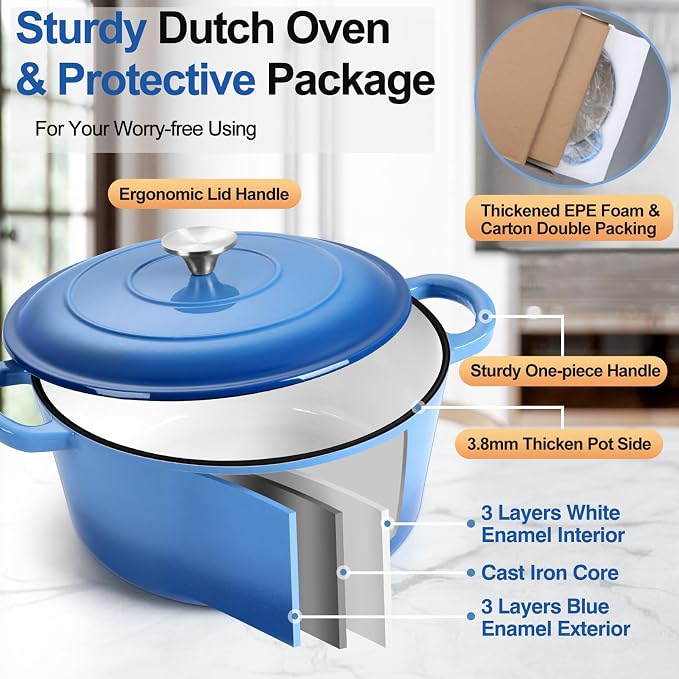 P&P CHEF 7QT Enameled Dutch Oven, Cast Iron Dutch Oven Pot - Image 3
