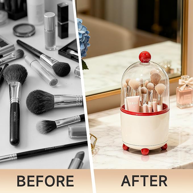 Makeup Brush Holder with Lid, Cosmetic Tools Organizer with Cover, 360° - Image 3