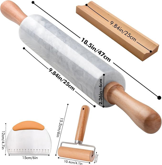 18.5 inches Marble Rolling Pin, Large Non-Stick Dough Roller, - Image 2