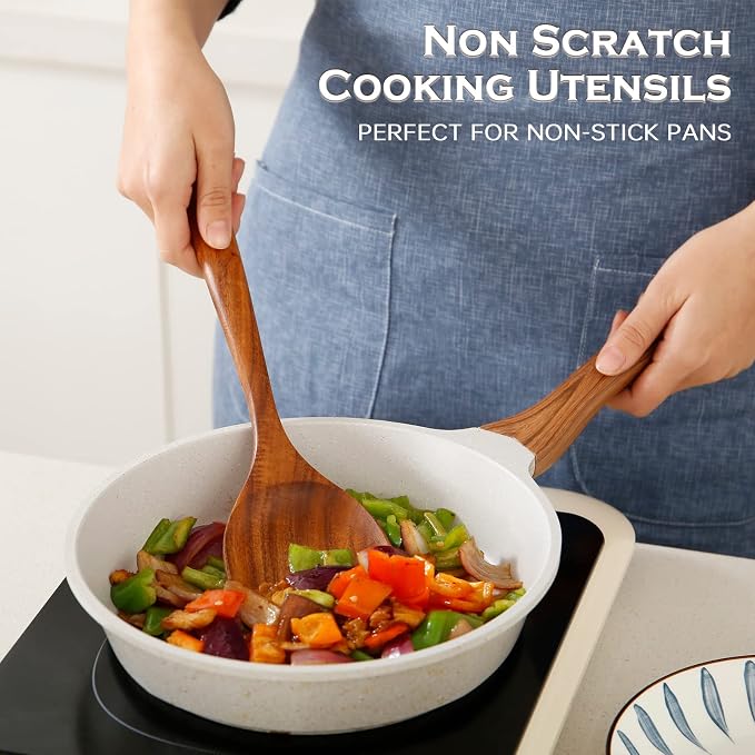 Wooden Spoons for Cooking 7Pcs Natural Acacia Wooden Utensils Set, Wooden Spoon - Image 5