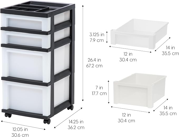 IRIS USA Plastic Drawer Storage Organizer Rolling Cart, - Image 2