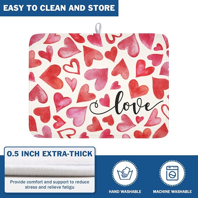 Valentine's Day Dish Drying Mat 18 x 24 Inch Heart Shaped Dish Drying Pad - Image 5