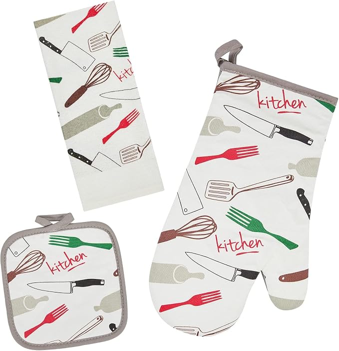 Oven Mitts and Potholders Dish Towles Set 100% Cotton by Firstall