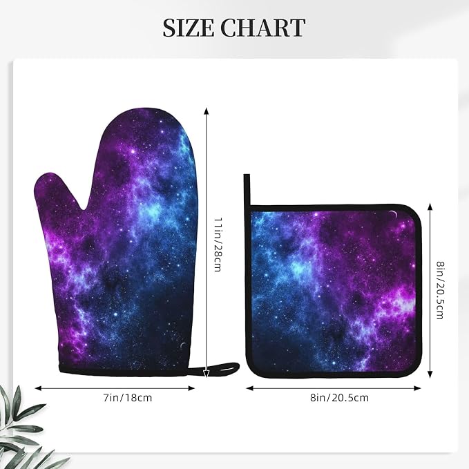 Cool Blue Purple Galaxy Oven Mitts and Pot Holders Sets of 4, Heat Resistant - Image 2