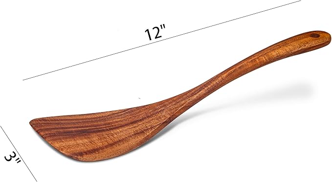 Jilla-hla Wooden Spatula Nonstick Turner Acacia Wood, Right Long Handle Flat - Image 3