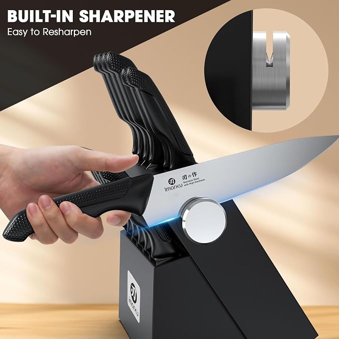 imarku Knife Set with Block, Sharp Knives Set with Built-in Sharpener, - Image 4