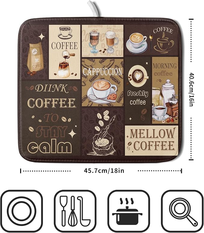 Brown Coffee Dish Drying Mat 16x18 Inch Coffee Cup Espresso Machine Pad - Image 2