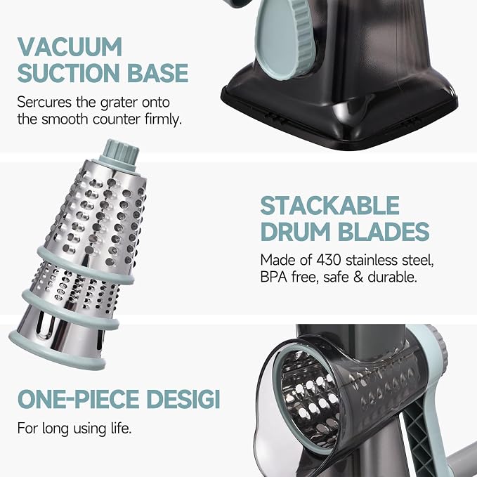 Rotary Cheese Grater with Handle Kitchen Shredder Slicer Grater Slicer Ice - Image 6