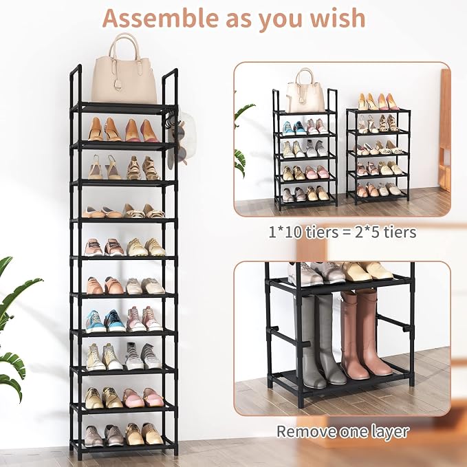 LANTEFUL 10 Tiers Tall Shoe Rack 20-25 Pairs Boots Organizer Storage Sturdy - Image 5