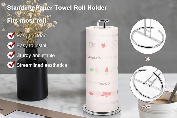 NearMoon Paper Towel Holder, Sturdy Paper Towel Stand Dispenser-All Metal - Image 3