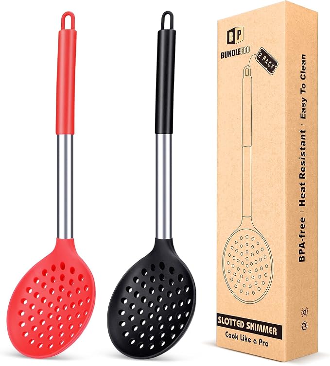 Kitchen Ladle Strainer Set of 2 Large Slotted Spoon by BUNDLEPRO
