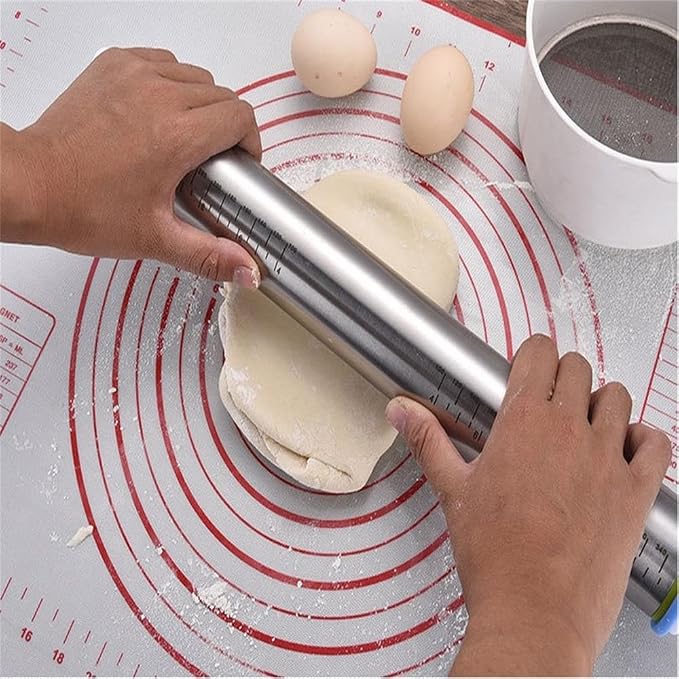 Rolling Pin nonstick and Silicone Baking Pastry Mat combo kit, Adjustable - Image 7