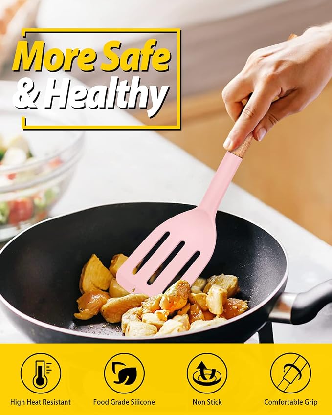 Pack of 2 Silicone Cooking Spatula, Heat Resistant Solid Turner, Non Stick - Image 3